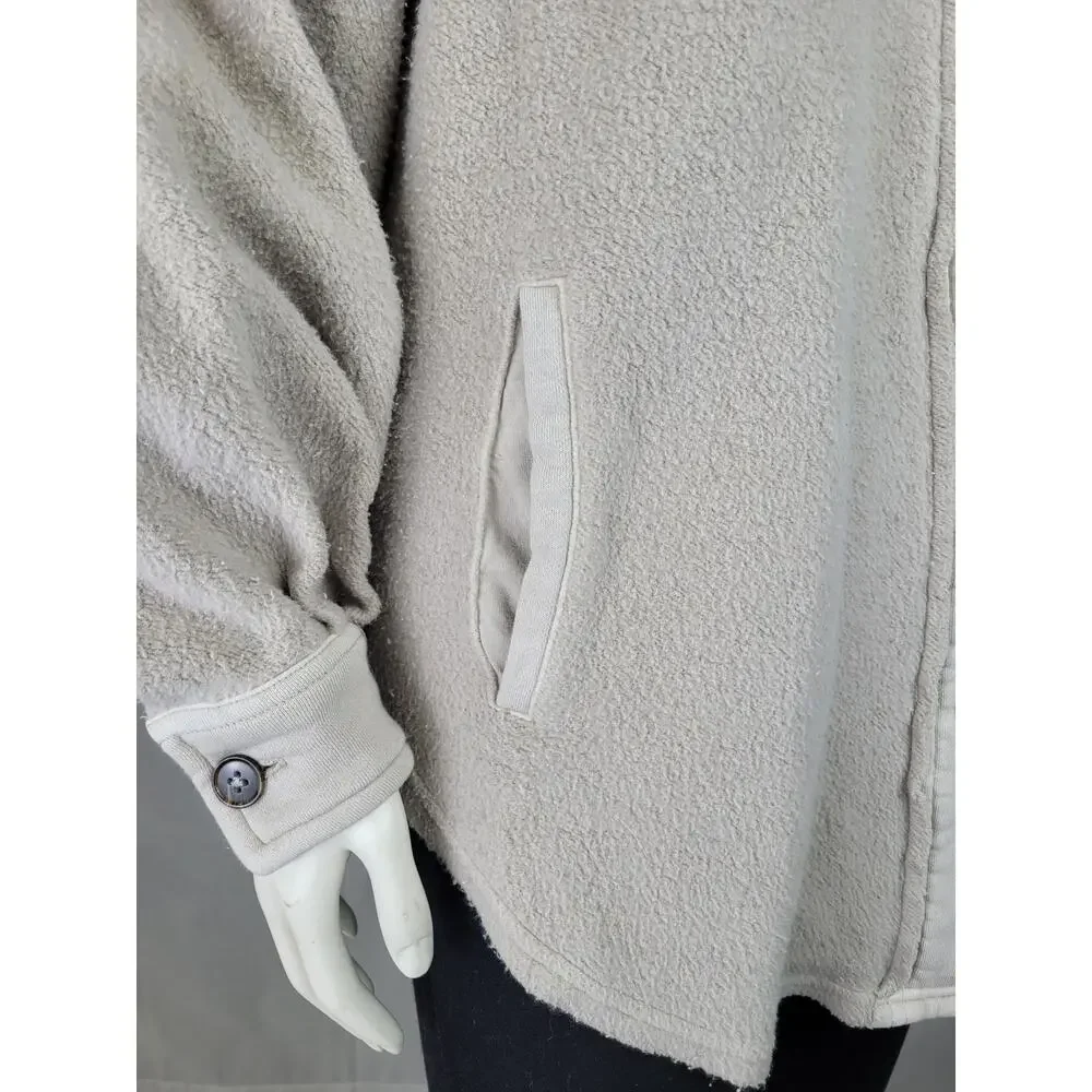 Free People Ruby Jacket Oversized Fleece Button-Down Shacket in Stone Sz XS NWT